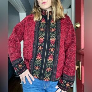 Vintage Icelandic Design floral embroidered lined cardigan